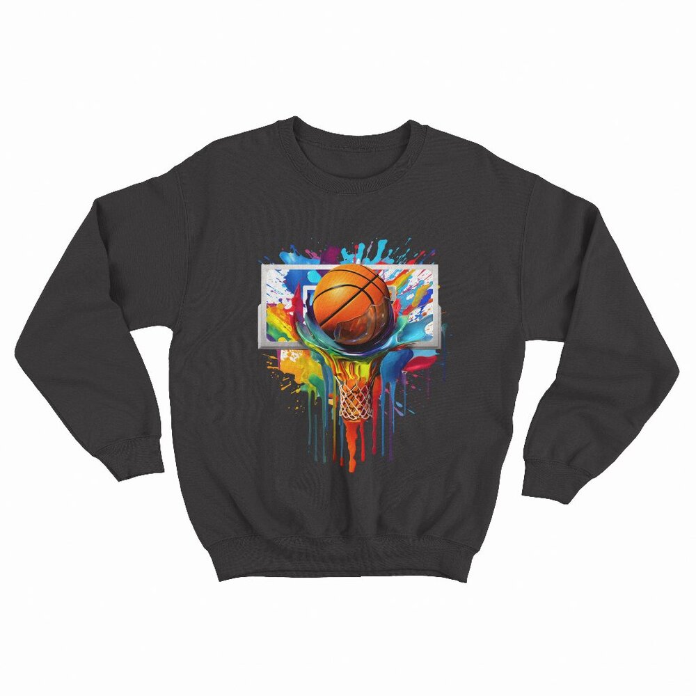 Colorful Basketball  Color Splash Hoop Net Slam Dunk Pullover Black T-Shirt